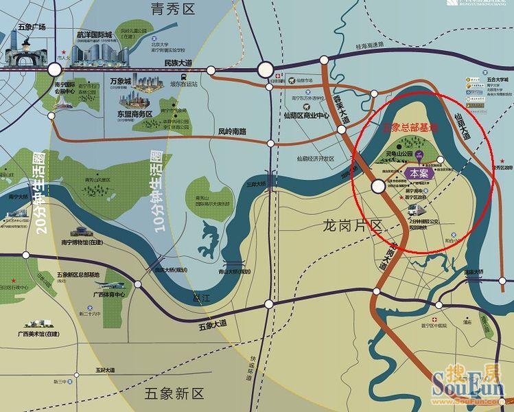 而龙域香醍半岛,位于南宁市邕宁区五象新区龙岗以东,五象东总部基地图片