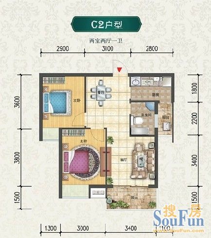 c2带尺寸户型图