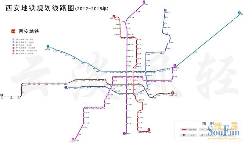 西安地铁规划线路图(2012-2018年)图片