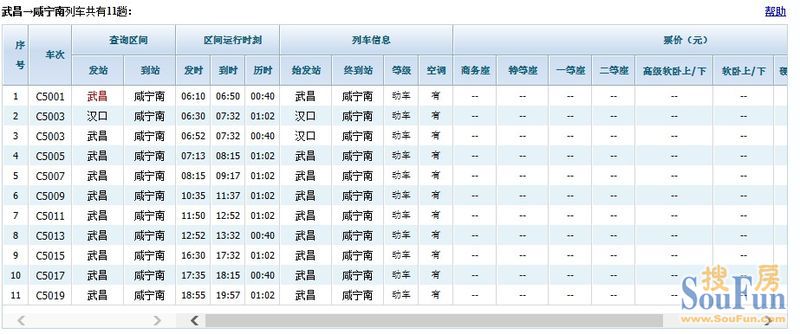 武咸城际铁路12306官方公布时刻表-价格公布