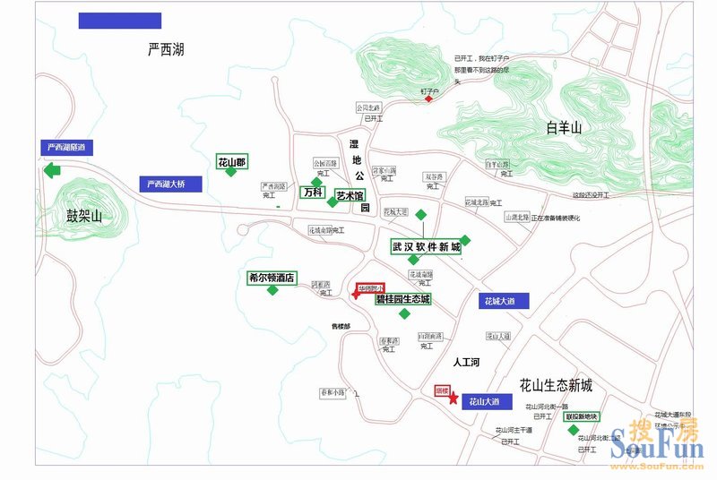 看《花山生态城道路建设规划图》实现了多少