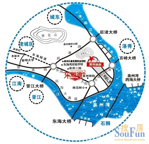 东海半岛加冕环泉州湾城市中央区,东海组团被规划为新行政中心,新商贸