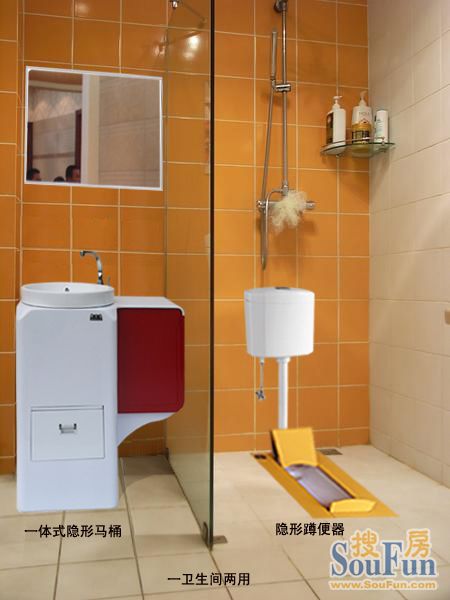 隐形蹲便器 增大卫生间的活动空间,两样装在同一卫生间可以蹲坐两用