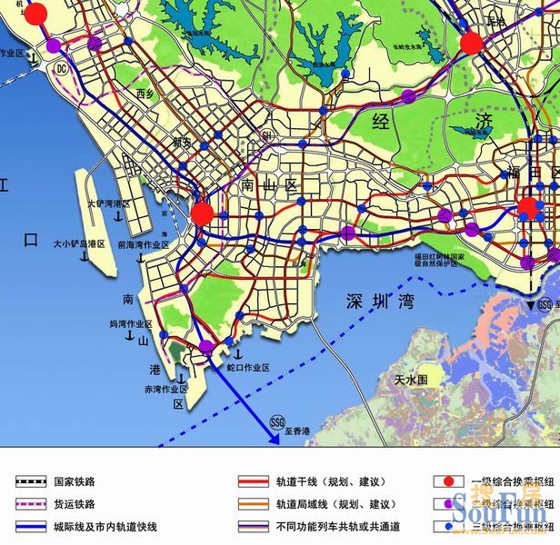 深圳机场两大空港;未来,厦深铁路和机荷高速将在前海附近跨越珠江口